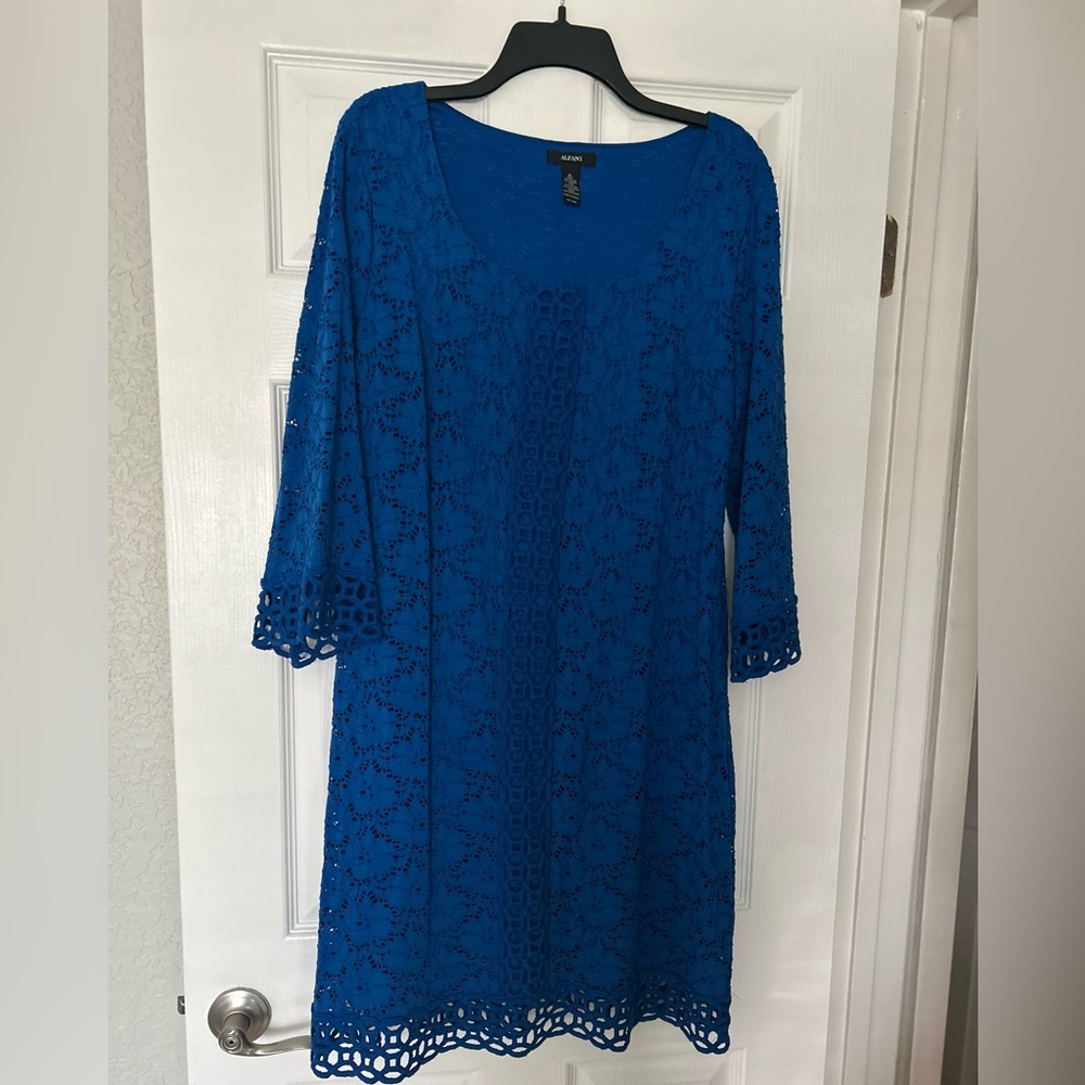 Alfani Royal Blue Lace Long Sleeve Dress